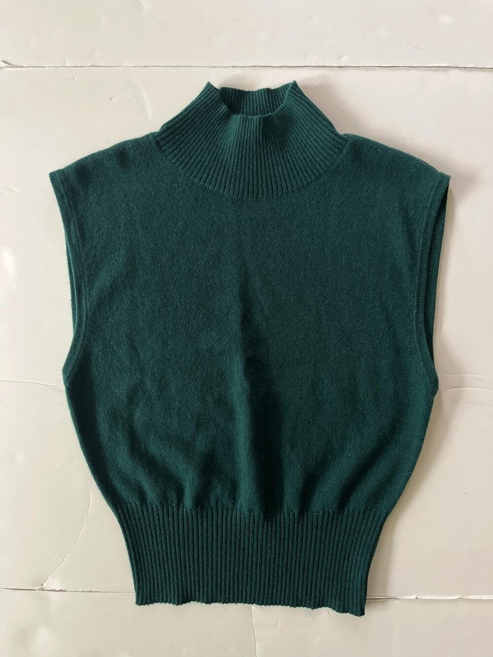 Reformation Cashmere Sweater Vest Women S Green Mock Neck Sleeveless Ribbed Hem